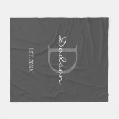 グレーモダンスクリプトのモノグラム名 フリースブランケット (正面(横))