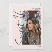 グレーモダンスクリプト4枚の写真ピンク甘い16 招待状 (正面)