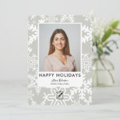 グレーモダンスノーフレーク公証人ハッピーホリデーズフォト シーズンカード (スタンド正面)