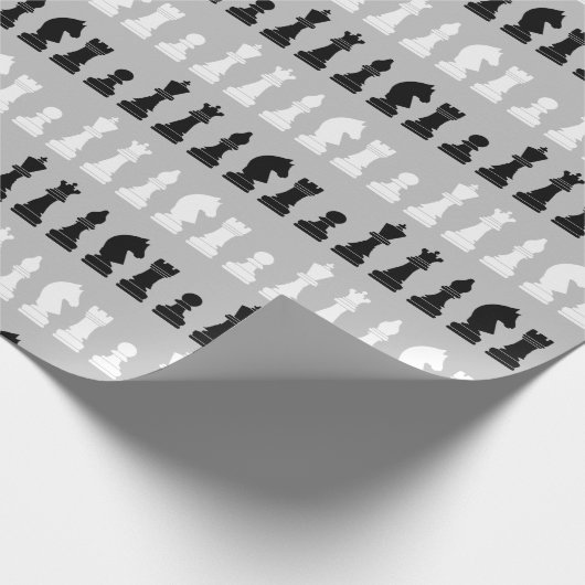 グレーモダンチェス駒のゲームパターン ラッピングペーパー (角)