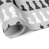 グレーモダンチェス駒のゲームパターン ラッピングペーパー (ロールコーナー)