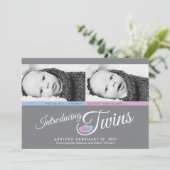 グレーモダンツインカスタムズ写真誕生のお知らせ 案内状 (スタンド正面)