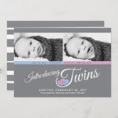 グレーモダンツインカスタムズ写真誕生のお知らせ 案内状 (正面/裏面)