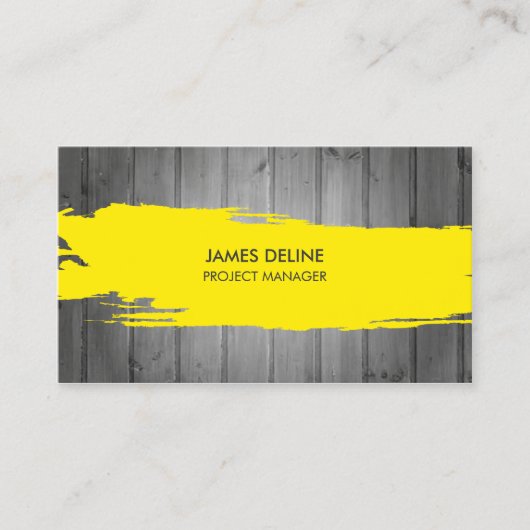 グレーモダンティンバーイエローストライプ建築 名刺 (正面)