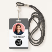 グレーモダンニュートラル会社従業員写真QR ID バッジ (正面ランヤード)