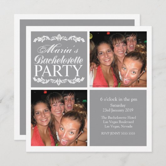 グレーモダンバチェロレッテフォトカード 招待状 (正面/裏面)