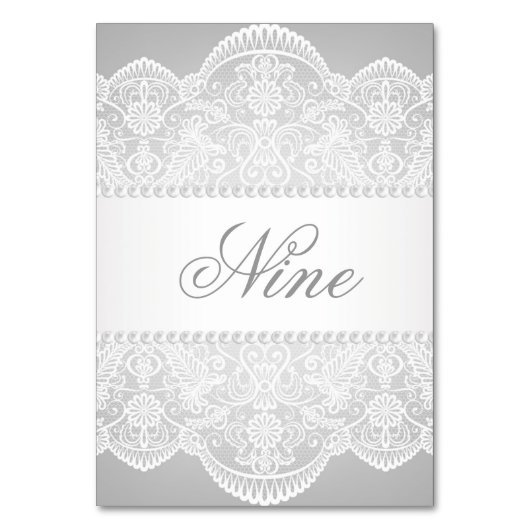 グレーモダンパールホワイトレースビンテージ結婚式 テーブルナンバー (正面)