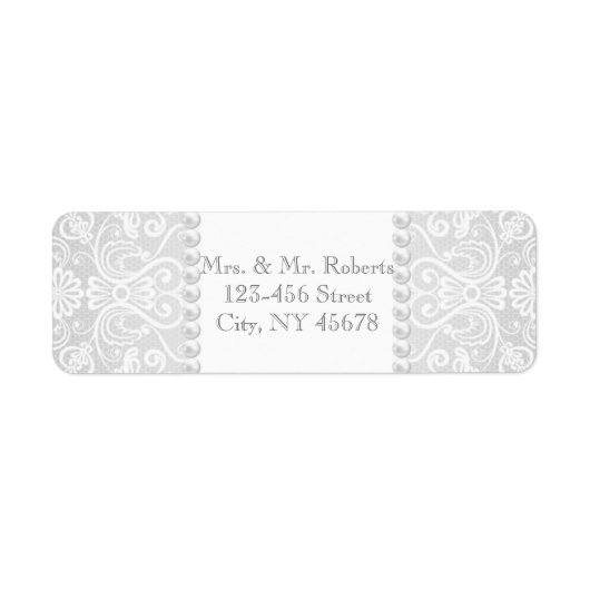 グレーモダンパールホワイトレースビンテージ結婚式 ラベル (正面)