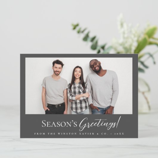 グレーモダンビジネスのクリスマスチームの写真 シーズンカード (スタンド正面)