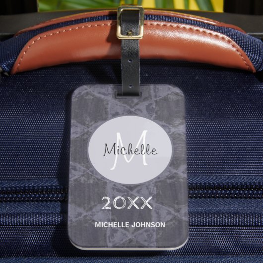 グレーモダンピンクの円の幾何学的モノグラム ラゲッジタグ (正面インサイチュ2)