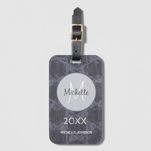 グレーモダンピンクの円の幾何学的モノグラム ラゲッジタグ (正面縦)