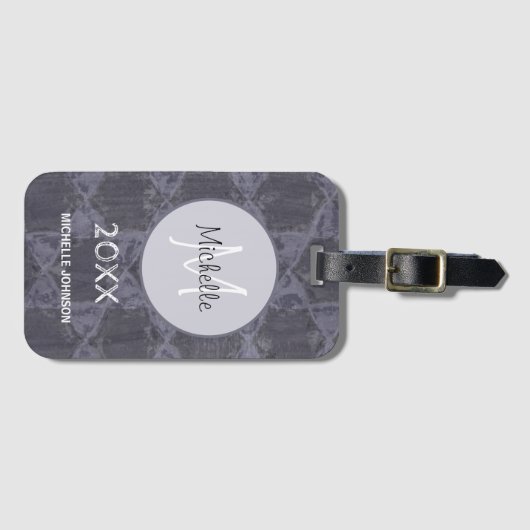 グレーモダンピンクの円の幾何学的モノグラム ラゲッジタグ (正面横)