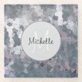 グレーモダンピンクの円マンモグラムのパーソナライズ ガラスコースター (正面)