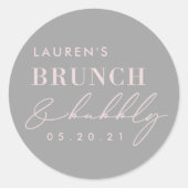 グレーモダンピンクブランチとバブリーブライダルシャワー ラウンドシール (正面)