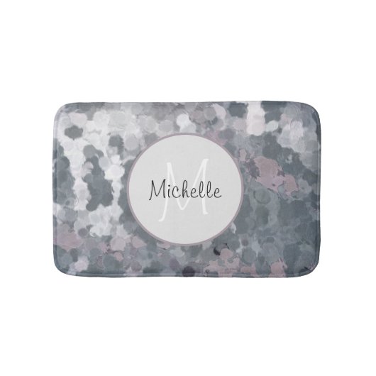 グレーモダンピンク抽象芸術円モノグラム バスマット (正面)