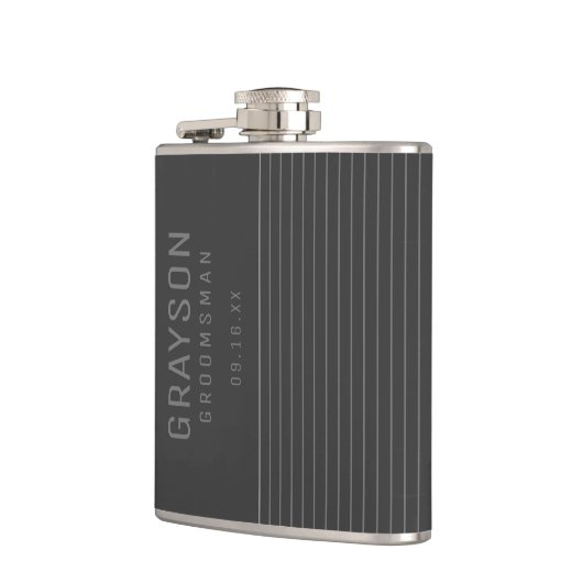 グレーモダンピンストライプグパーソナライズされたロスマン フラスク (左)