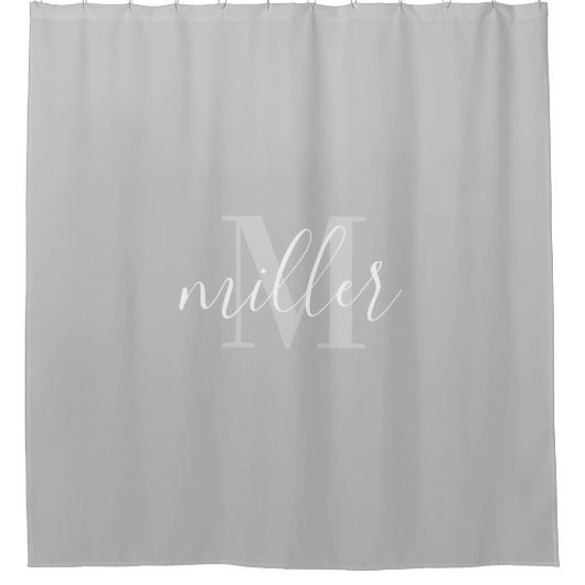 グレーモダンファミリー名モノグラム シャワーカーテン (正面)