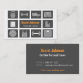 グレーモダンフィットネスアイコンパーソナルトレーナー 名刺 (正面/裏面)