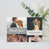 グレーモダンフォトコラージュのカスタム結婚式写真 サンキューカード (スタンド正面)