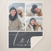 グレーモダンフォトコラージュ愛パーソナライズされた大 シェルパブランケット (正面)