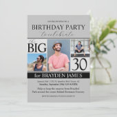 グレーモダンフォトコラージュ30歳の誕生日招待状 招待状 (スタンド正面)