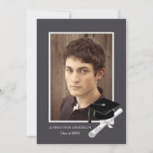 グレーモダンフォト卒業パーティー発表 招待状 (正面)