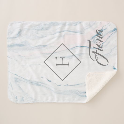 グレーモダンフレームとパステルトーンマーブルストーン シェルパブランケット (正面(横))