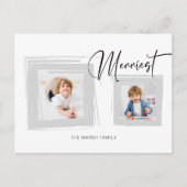 グレーモダンブラシストロークフレームでの書/写真 シーズンポストカード (正面)