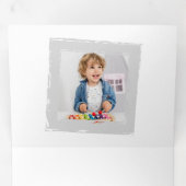 グレーモダンブラシストロークフレームでの書/写真 三つ折りクリスマスカード (内部最初)