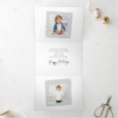 グレーモダンブラシストロークフレームでの書/写真 三つ折りクリスマスカード (内部)