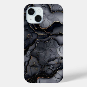 グレーモダンブラックゴールド大理石モノグラムパーソナライズされた iPhone 15ケース