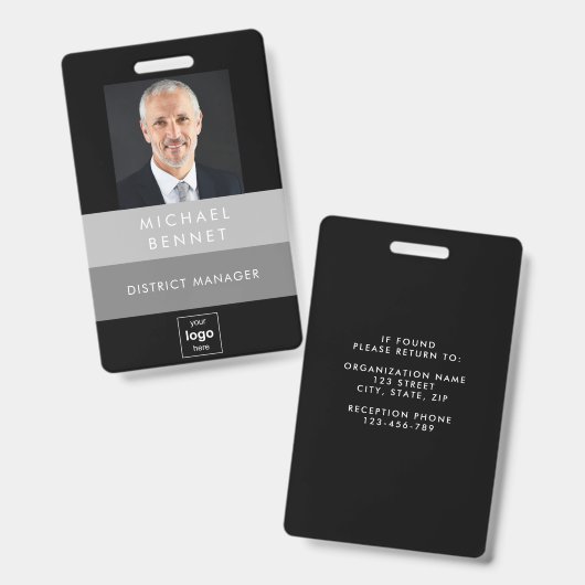 グレーモダンブラック企業のフォトID バッジ (正面＆裏面)