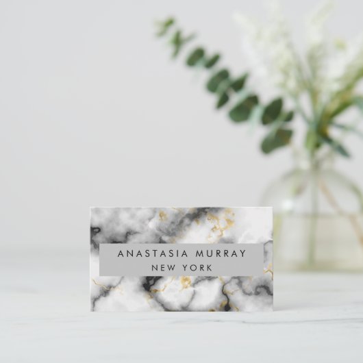 グレーモダンブラック&ホワイトマーブルミニマリストラグジュアリー 名刺 (スタンド正面)