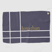 グレーモダンブルーと金ゴールドミニマル名前をカスタムする ゴルフタオル (横)