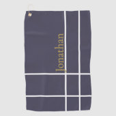 グレーモダンブルーと金ゴールドミニマル名前をカスタムする ゴルフタオル (正面)