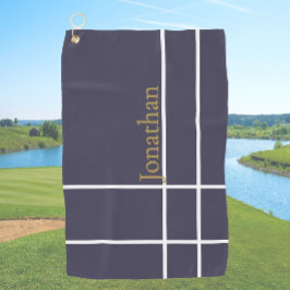 グレーモダンブルーと金ゴールドミニマル名前をカスタムする ゴルフタオル