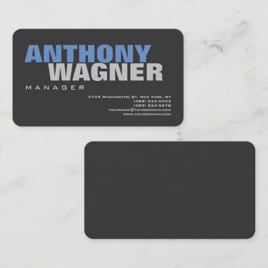 グレーモダンブルーはっきりした文字ミニマルエレガントリスト 名刺 (正面/裏面)