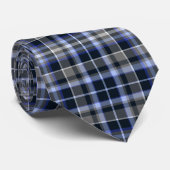 グレーモダンブルータータンチェック格子模様 ネクタイ (ロール)