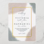 グレーモダンブルーテラコッタウォーター結婚カラーズフォイ 箔招待状 (正面)