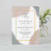 グレーモダンブルーテラコッタウォーター結婚カラーズフォイ 箔招待状 (立ち正面)