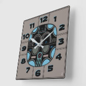 グレーモダンブルーブラックのアフリカの部族マスク スクエア壁時計 (傾斜)