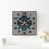 グレーモダンブルーブラックのアフリカの部族マスク スクエア壁時計 (ホーム)