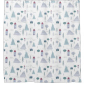 グレーモダンプラムミントハウスツリーパターン シャワーカーテン (正面)