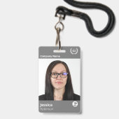 グレーモダンプリントカスタムID企業の従業員 バッジ (正面（ネックストラップ付）)