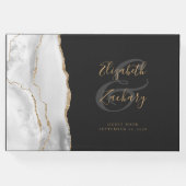 グレーモダンホワイトアゲート金ゴールドスクリプト（濃色） ゲストブック (正面)