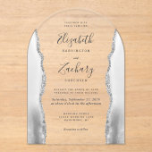 グレーモダンホワイトシルバー瑪瑙アー結婚チ アクリル招待状 (正面)