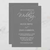 グレーモダンホワイトシンプル結婚式招待状 招待状 (正面/裏面)