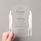 グレーモダンホワイトローズ金ゴールドアガテアーチ結婚ズ アクリル招待状 (インサイチュ (ポータブル))