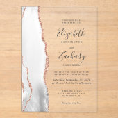 グレーモダンホワイトローズ金ゴールドアゲート結婚ト アクリル招待状 (正面)