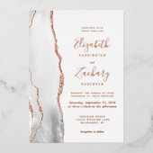 グレーモダンホワイトローズ金ゴールドアゲート結婚ト 箔招待状 (正面)